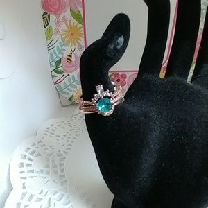 Rose Goldtone Stackable Ring Set Blue/Clear
